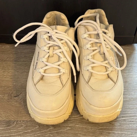 Naked Wolfe Sporty White Leather Platform Handmade 90’s Inspired Sneakers - Picture 4 of 12